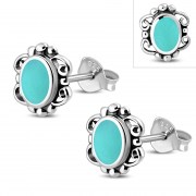 Turquoise Sterling Silver Stud Earrings, e371 